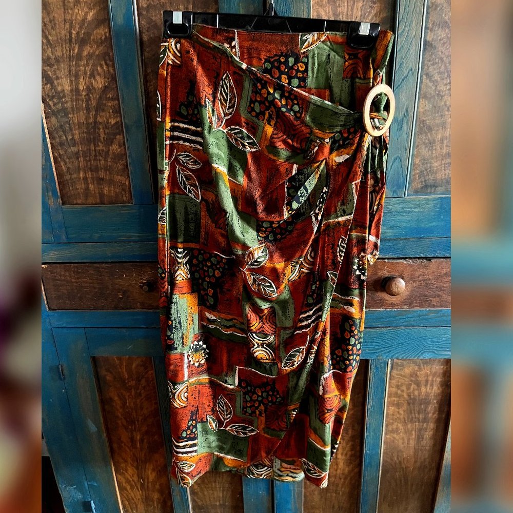 3 for $15 - Vintage Earth Tone Midi Wrap Skirt Made in USA - LIKE NEW - Sz 7/8